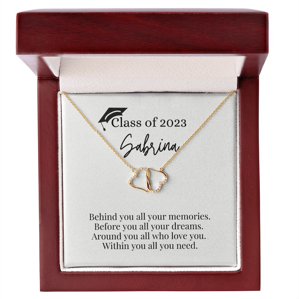 Two Hearts Entwined Diamond Necklace: Behind you all your memories