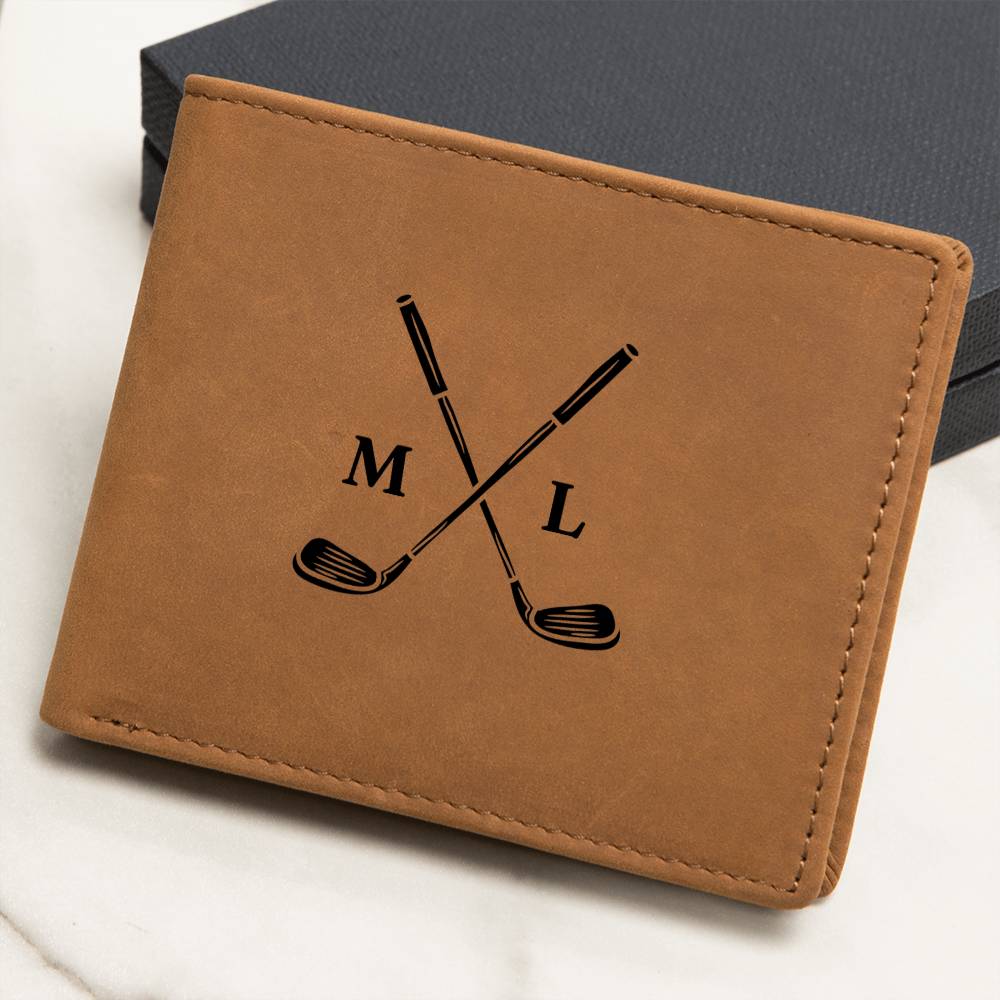 Genuine Leather Wallet: Golf Club Graphic with Custom Initials