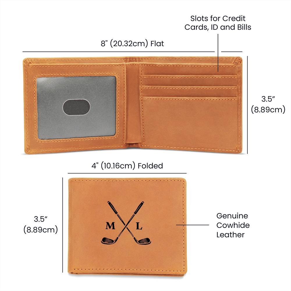 Genuine Leather Wallet: Golf Club Graphic with Custom Initials