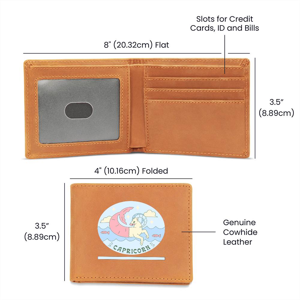 Genuine Leather Wallet: Capricorn Zodiac Sign