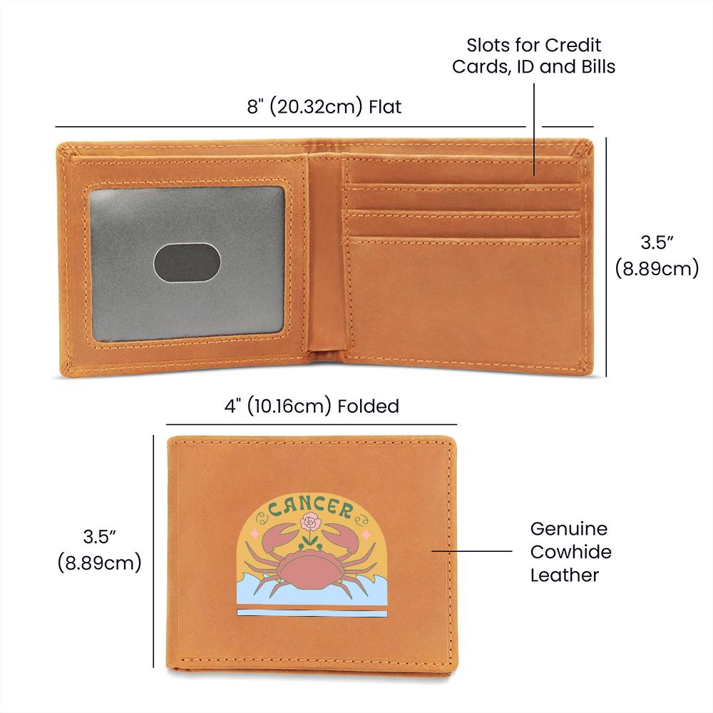 Genuine Leather Wallet: Cancer Zodiac Sign