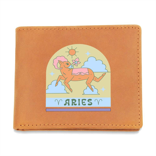 Genuine Leather Wallet: Aries Zodiac Sign