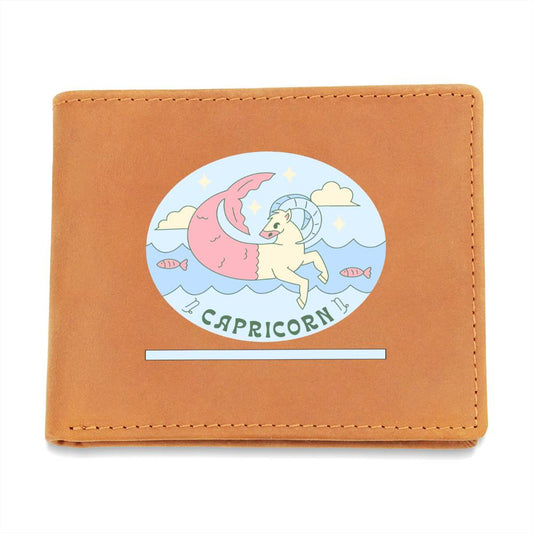 Genuine Leather Wallet: Capricorn Zodiac Sign