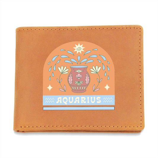 Genuine Leather Wallet: Aquarius Zodiac Sign