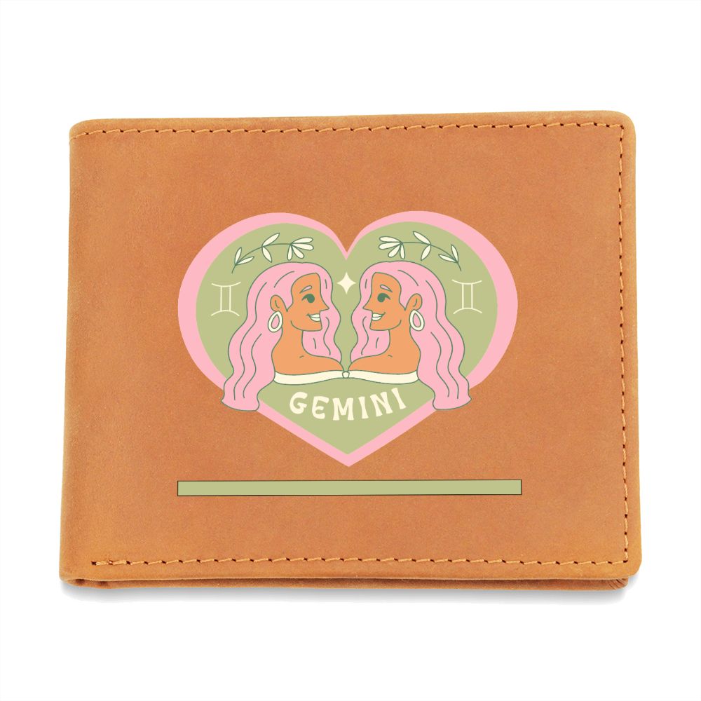 Genuine Leather Wallet: Gemini Zodiac Sign