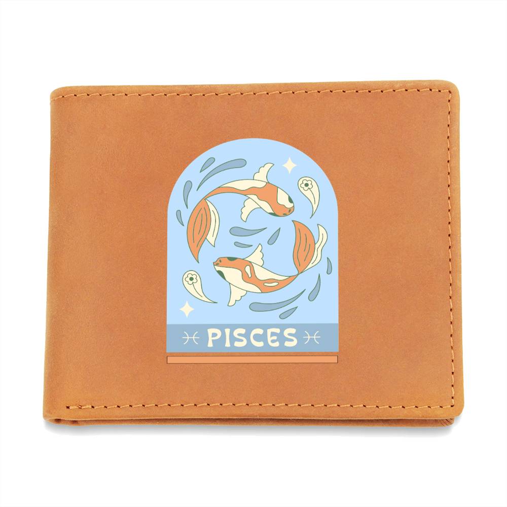 Genuine Leather Wallet: Pisces Zodiac Sign