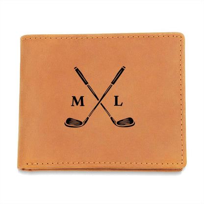 Genuine Leather Wallet: Golf Club Graphic with Custom Initials