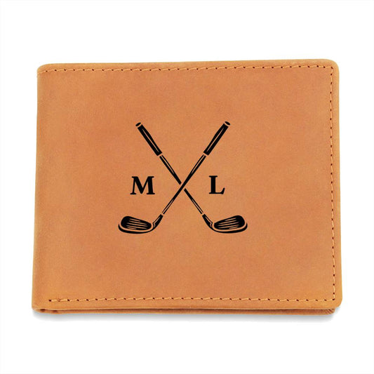 Genuine Leather Wallet: Golf Club Graphic with Custom Initials