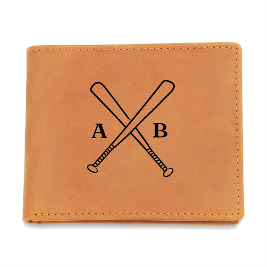 Genuine Leather Wallet: Baseball Graphic With Custom Initials