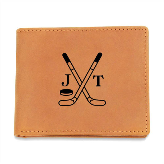 Genuine Leather Wallet: Hockey Graphic With Custom Initials