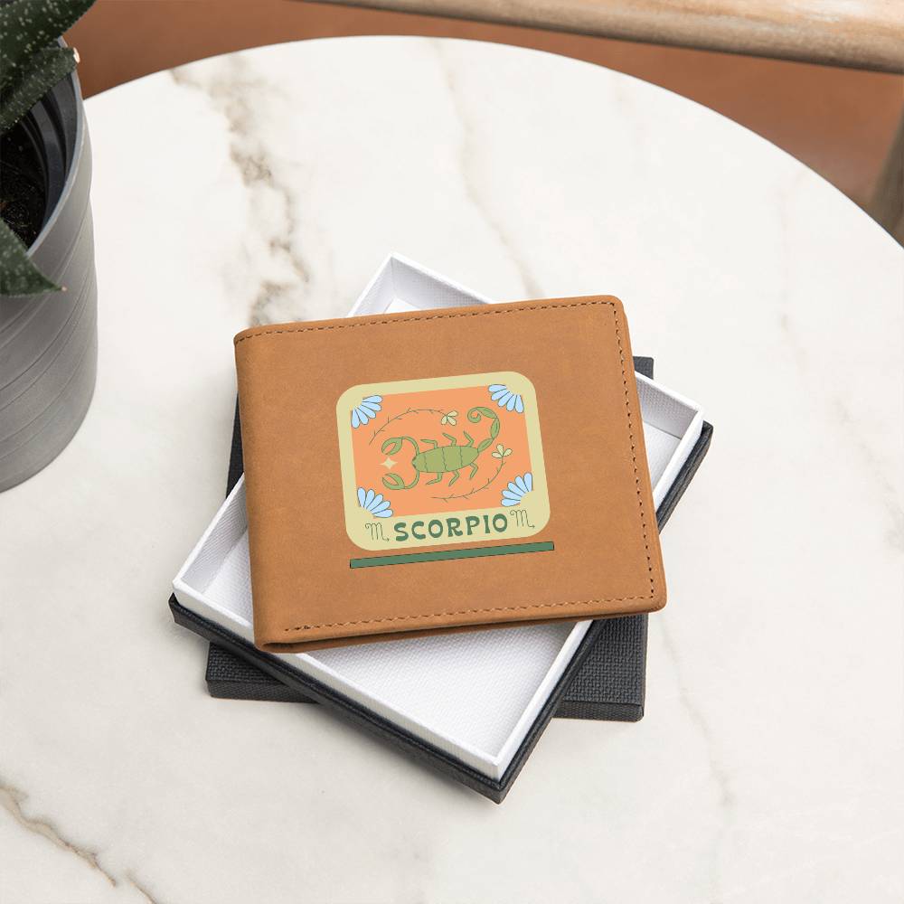 Genuine Leather Wallet: Scorpio Zodiac Sign