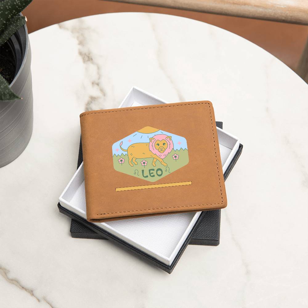 Genuine Leather Wallet: Leo Zodiac Sign