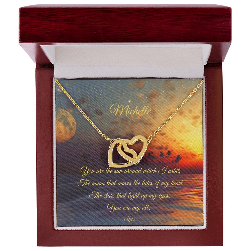 Interlocking Hearts' Necklace: You are the sun around which I orbit - Custom Name