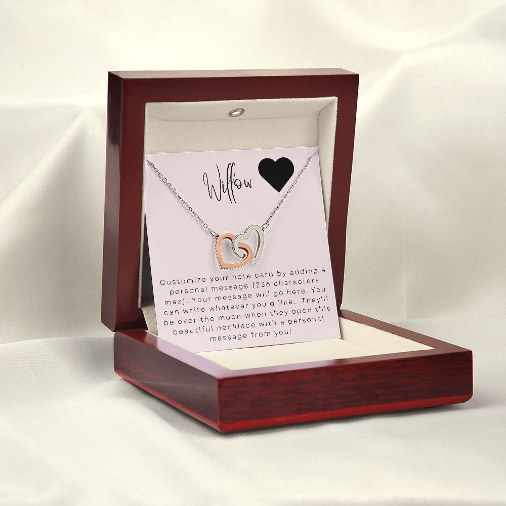 Interlocking Hearts Necklace: Custom Message Card