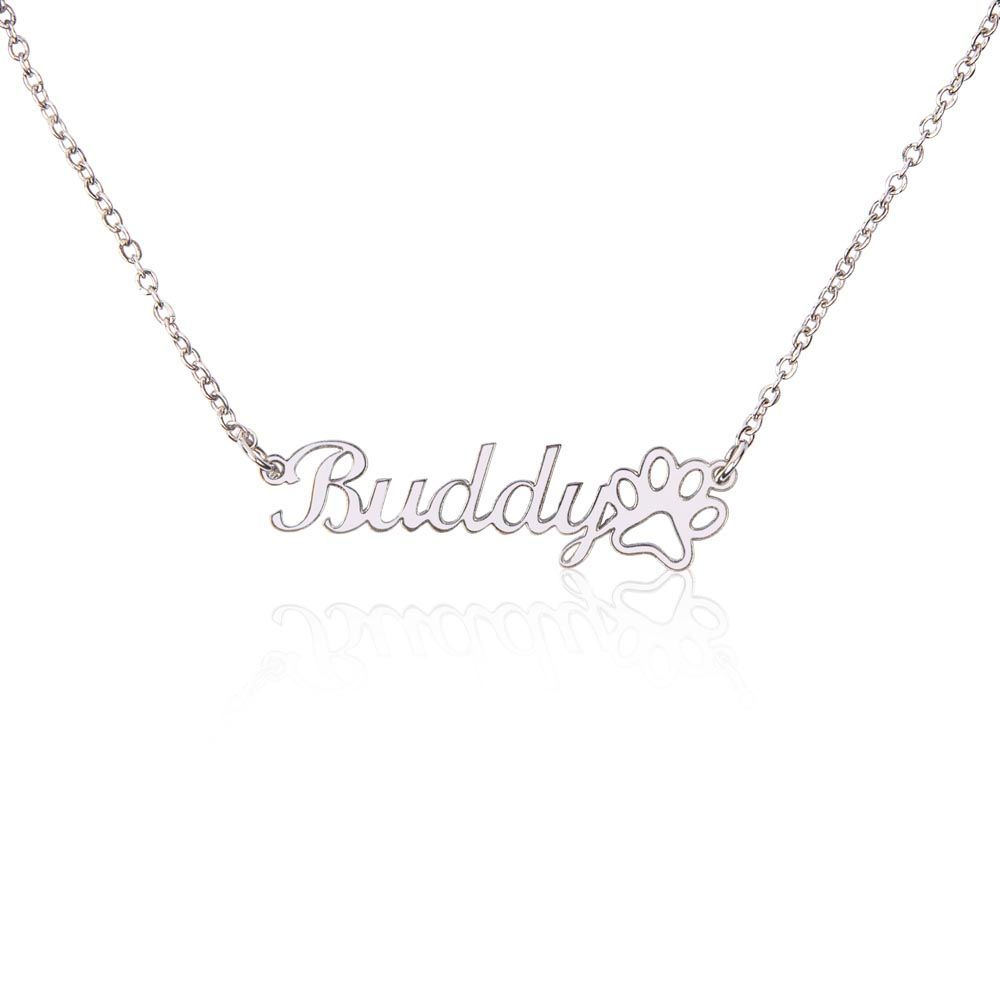 Custom Name Necklace With Paw Print (no message card)