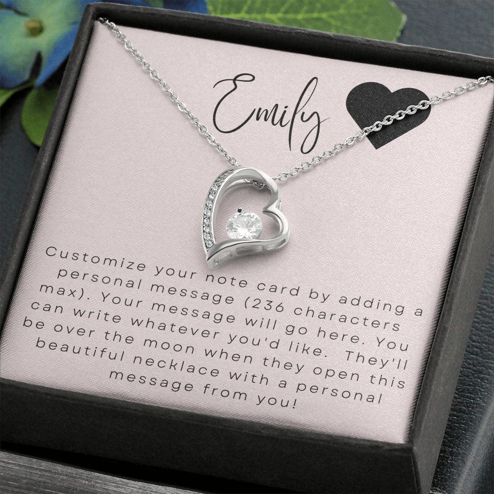 Forever Love Heart Necklace: Custom Message Card